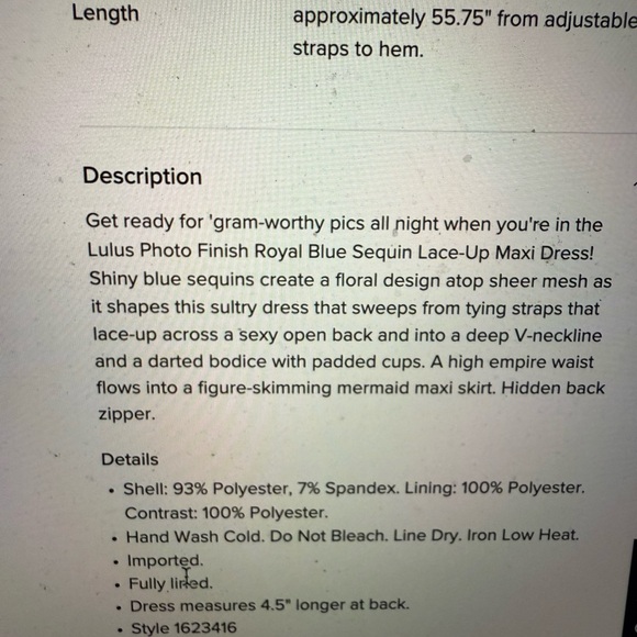 LULUS PHOTO FINISH ROYAL BLUE SEQUIN LACE-UP MAXI DRESS - M preowned - Picture 6 of 6